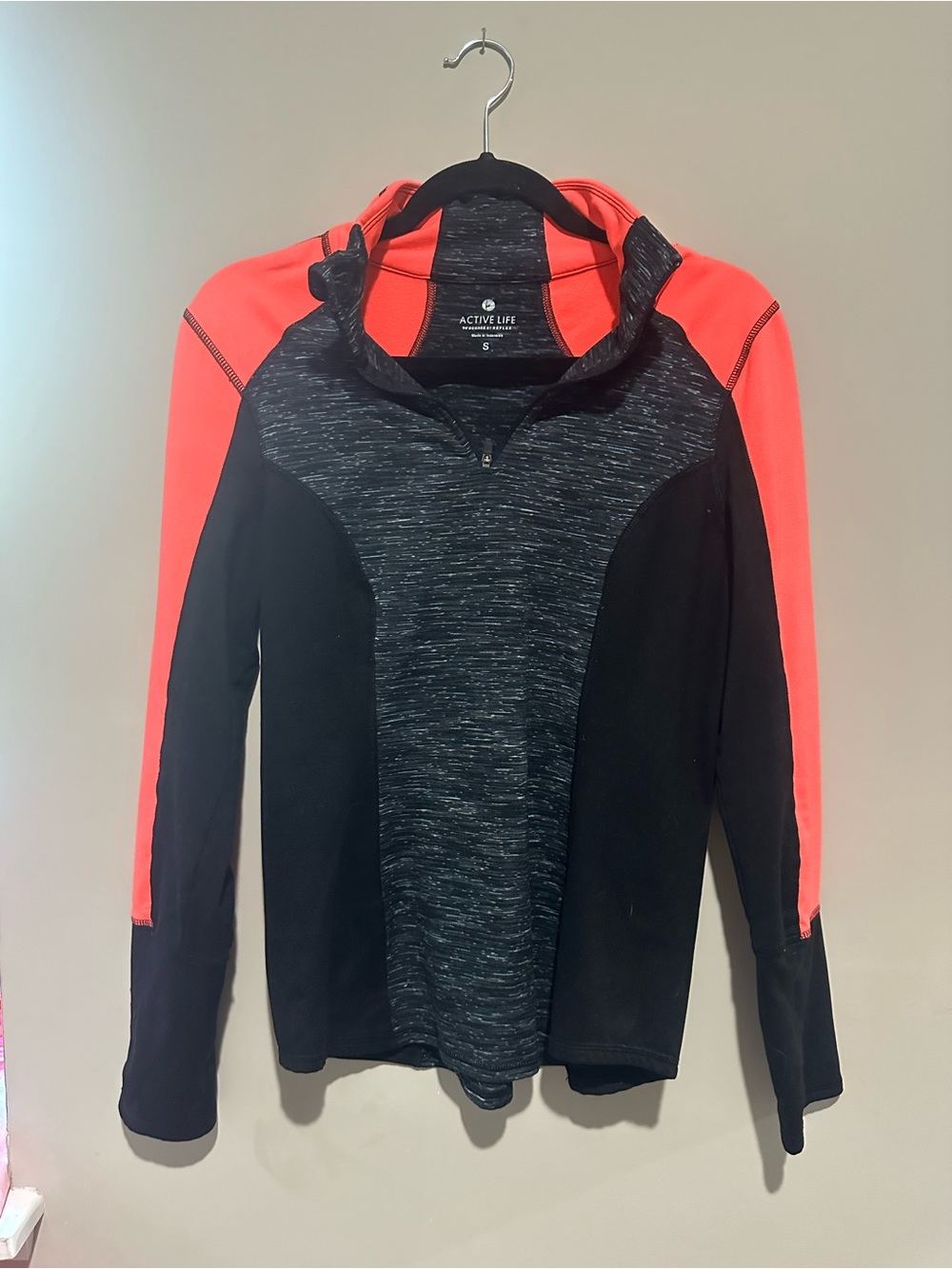 Active Life Women's Black & Coral Hooded Half-Zip Performance Jacket